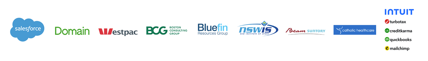 Client_-Logos_Single_Row Salesforce, Domain, Westpac, BCG, Bluefin, NSWIS, BeamSuntory, Catholic Healthcare, Inutit